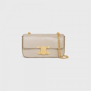 Triomphe Celine Chain Shoulder Bag In Niloticus Crocodile Beige Clair | CL-593237