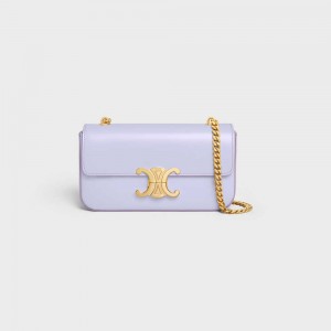 Triomphe Celine Chain Shoulder Bag In Shiny Calfskin Lavande Clair | CL-593232