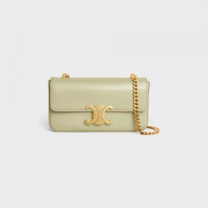 Triomphe Celine Chain Shoulder Bag In Shiny Calfskin Vert | CL-593228