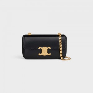 Triomphe Celine Chain Shoulder Bag In Shiny Calfskin Noir | CL-593226