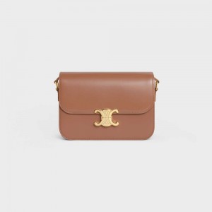 Triomphe Celine Classique Bag In Shiny Calfskin Marron | CL-593178