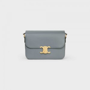 Triomphe Celine Classique Bag In Shiny Calfskin Bleu Grise | CL-593187