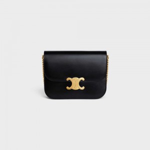 Triomphe Celine College Bag In Shiny Calfskin Noir | CL-593168