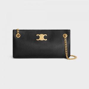 Triomphe Celine Newspaper Chain Bag Soft In Supple Calfskin Noir | CL-593166