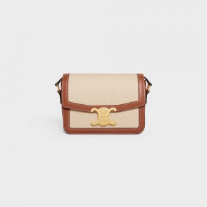 Triomphe Celine Teen Bag In Textile And Calfskin Beige Marron | CL-593194