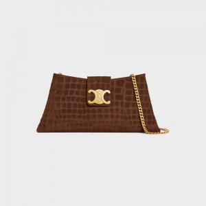 Triomphe Celine Wiltern Clutch Soft In Crocodile Embossed Daim Calfskin Marron | CL-593176