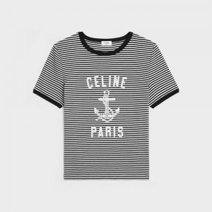 T-shirt Celine 70 S Anchor In Rayé Jersey Blanche Noir | CL-592777