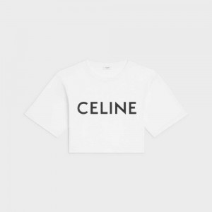 T-shirt Celine Cropped In Coton Jersey Blanche | CL-592791