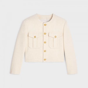 Vestes Celine Cropped Military In Silk Rush Jaune Clair | CL-592637