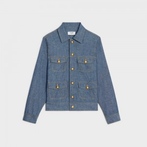 Vestes Celine Trucker In Legere Shirting Bleu | CL-592630