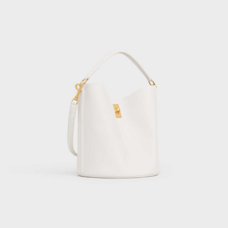 16 Celine Bucket Bag In Supple Grained Calfskin Blanche | CL-593258