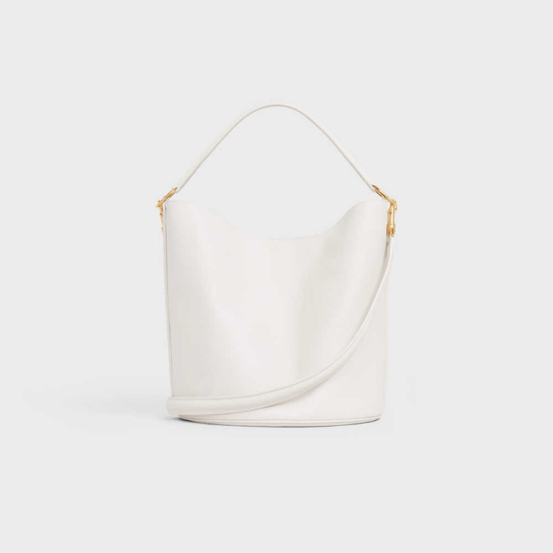 16 Celine Bucket Bag In Supple Grained Calfskin Blanche | CL-593258