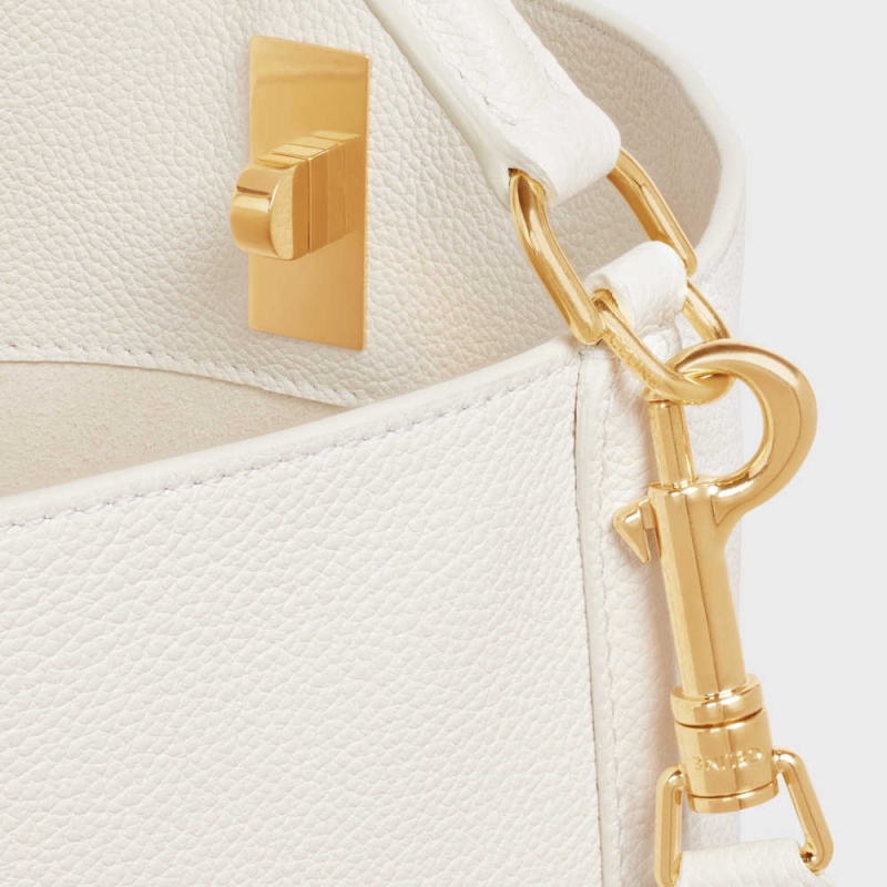 16 Celine Bucket Bag In Supple Grained Calfskin Blanche | CL-593258