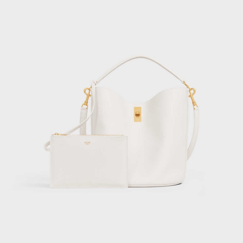 16 Celine Bucket Bag In Supple Grained Calfskin Blanche | CL-593258