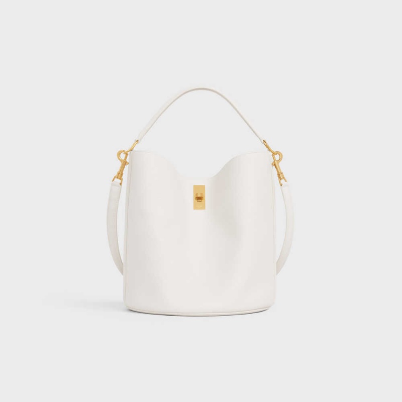 16 Celine Bucket Bag In Supple Grained Calfskin Blanche | CL-593258