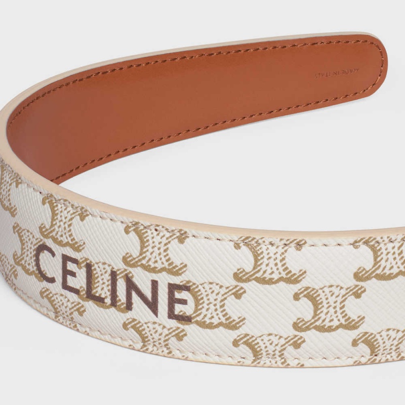 Accessoires Pour Cheveux Celine Headband In Triomphe Tela And Calfskin Doré Blanche | CL-592338