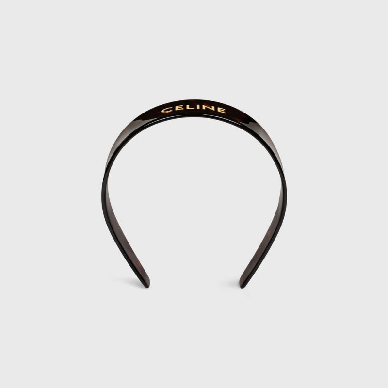 Accessoires Pour Cheveux Celine Headband In Dark Havana Acetate And Brass With Gold Finish Doré | CL-592336