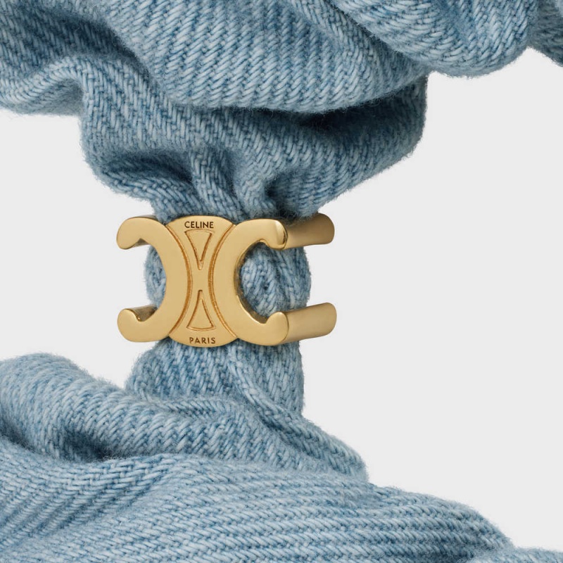 Accessoires Pour Cheveux Celine Scrunchy In Brass With Gold Finish And Denim Doré Bleu | CL-592330