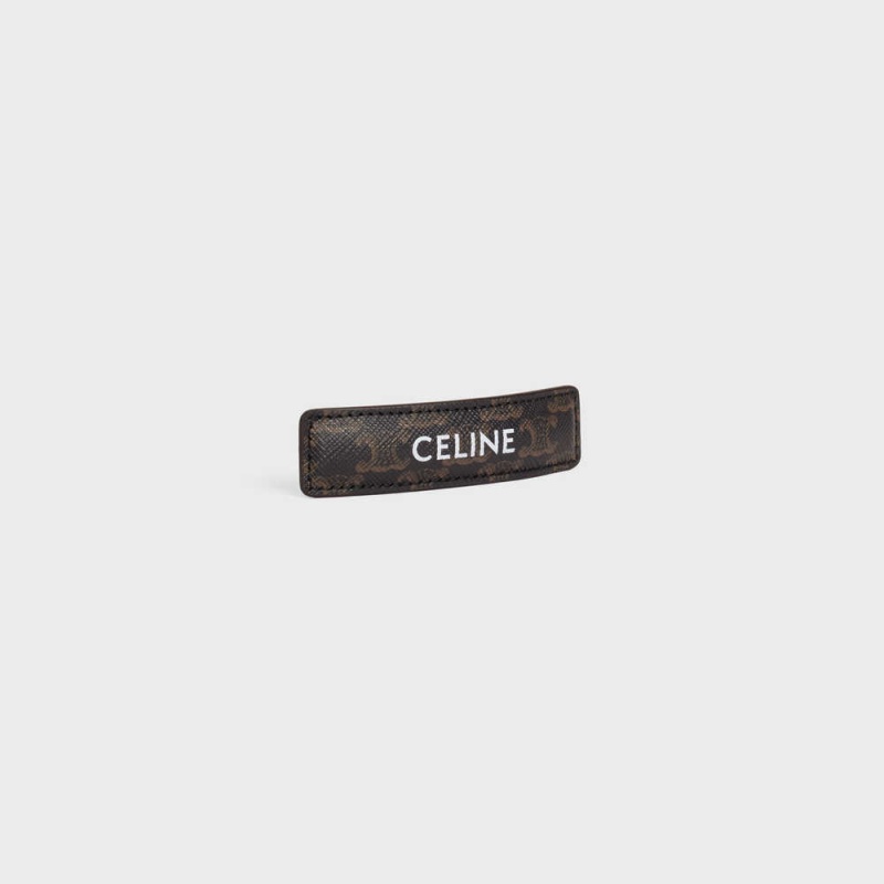 Accessoires Pour Cheveux Celine Triomphe Tela Hair Clip In Calfskin Doré Marron | CL-592334