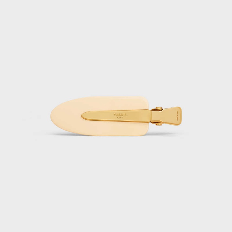 Accessoires Pour Cheveux Celine Triomphe Plates Hair Clip In Vanilla Acetate And Brass With Gold Finish And Steel Jaune Clair Doré | CL-592323