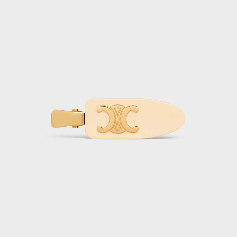 Accessoires Pour Cheveux Celine Triomphe Plates Hair Clip In Vanilla Acetate And Brass With Gold Finish And Steel Jaune Clair Doré | CL-592323