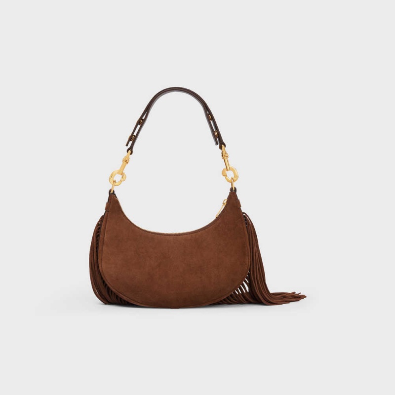 Ava Celine Mediumstrap Bag With Fringes In Daim Calfskin Marron | CL-593099