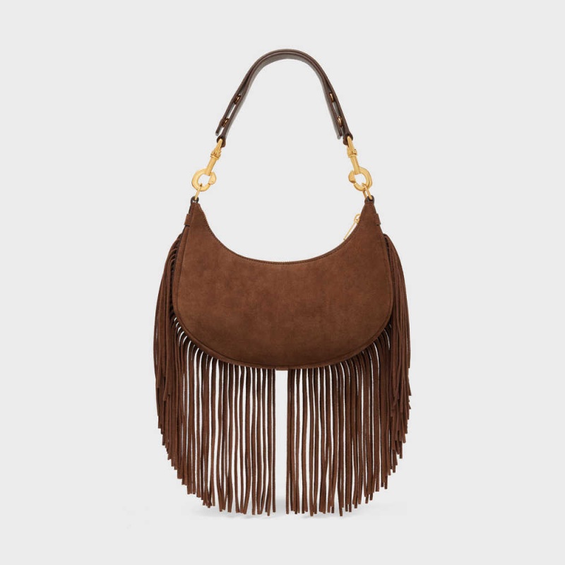 Ava Celine Mediumstrap Bag With Fringes In Daim Calfskin Marron | CL-593099