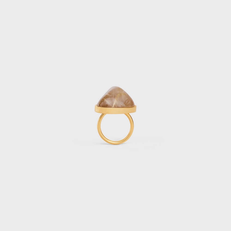 Bagues Celine Folk In Brass With Gold Finish And Rutilated Quartz Doré | CL-592191