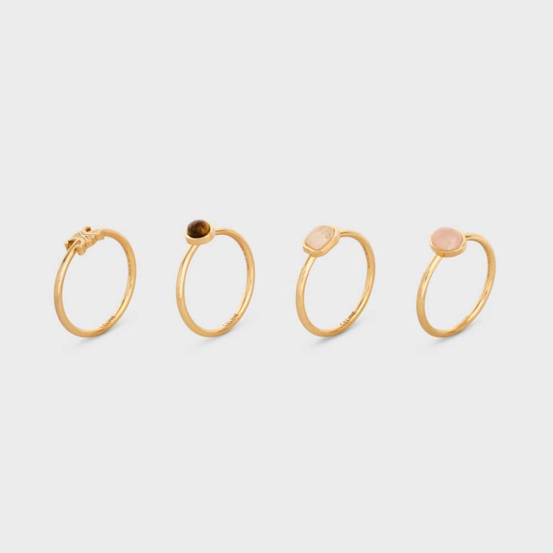 Bagues Celine Triomphe Indie Set Of 4 Rings In Brass With Gold Finish Doré | CL-592181