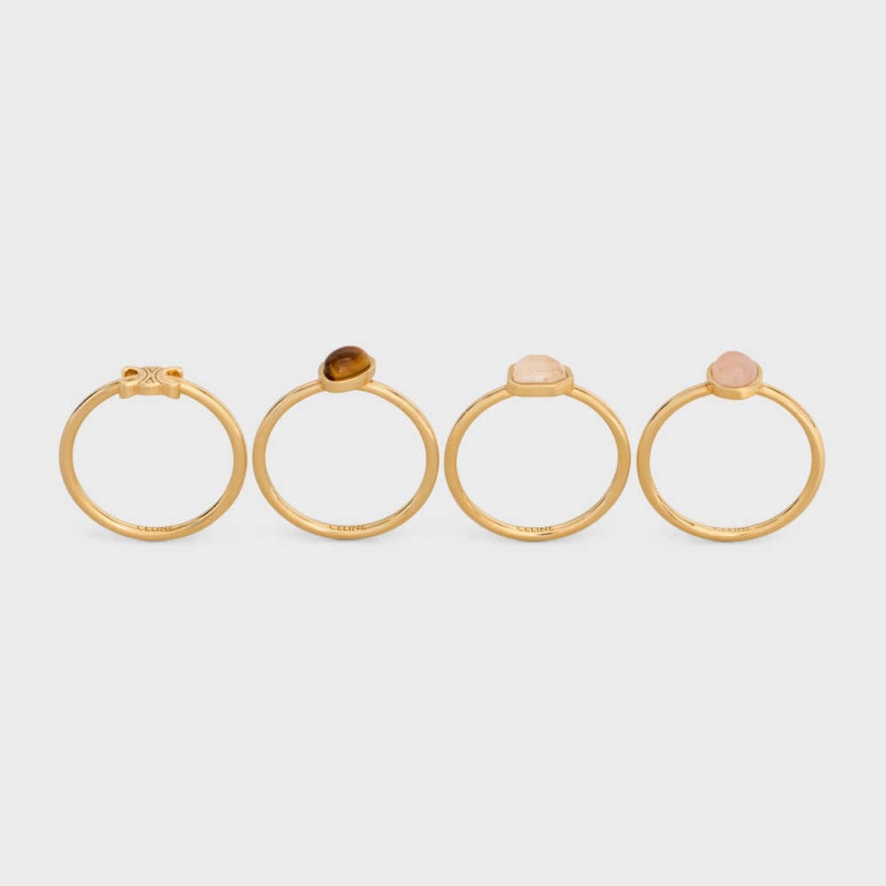 Bagues Celine Triomphe Indie Set Of 4 Rings In Brass With Gold Finish Doré | CL-592181