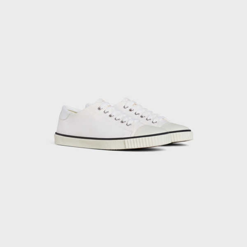 Basket Celine Blank Low Dentelle Up With Embout In Tela And Calfskin Blanche | CL-592555