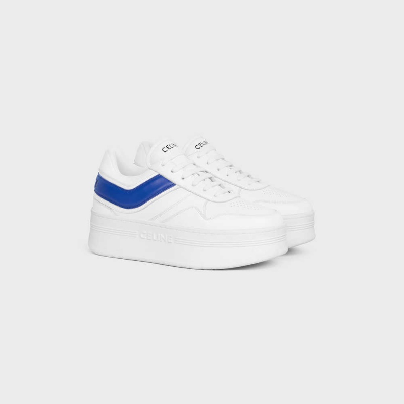 Basket Celine Block Sneakers With Wedge In Calfskin Blanche Bleu | CL-592548