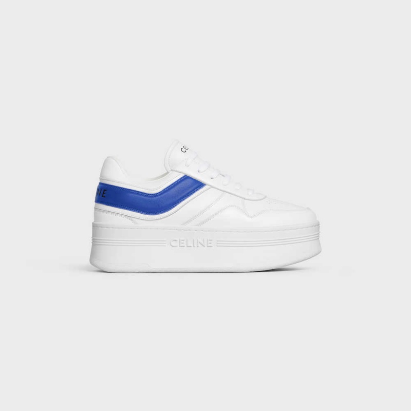 Basket Celine Block Sneakers With Wedge In Calfskin Blanche Bleu | CL-592548