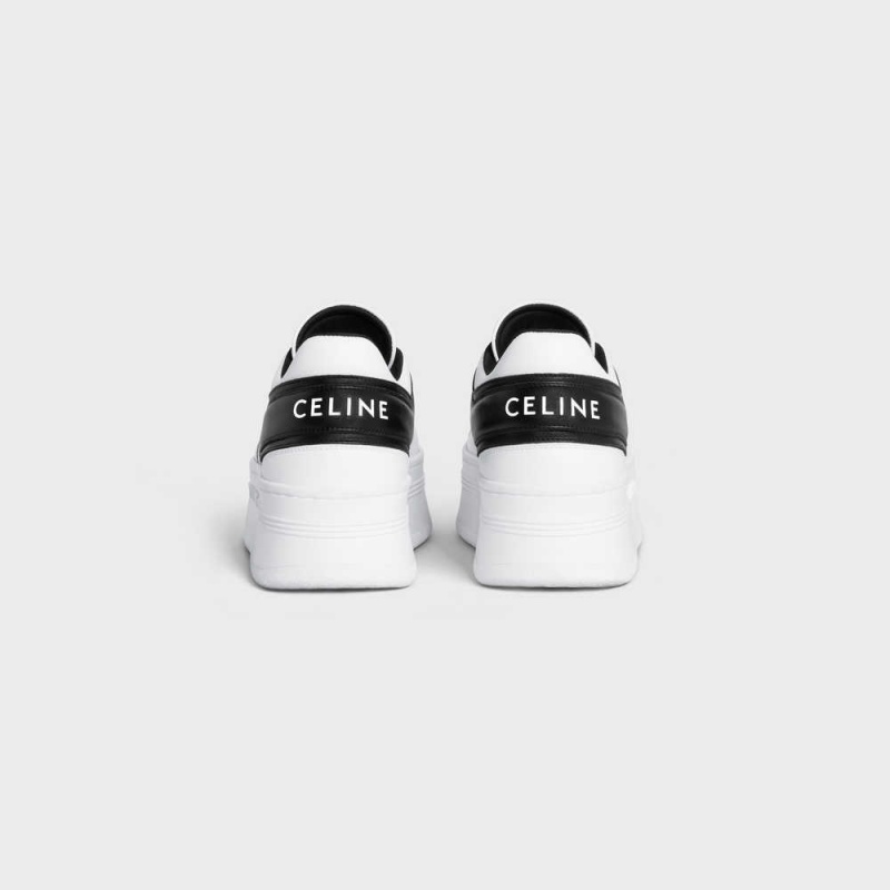 Basket Celine Block Sneakers With Wedge Outsole In Calfskin Blanche Noir | CL-592546