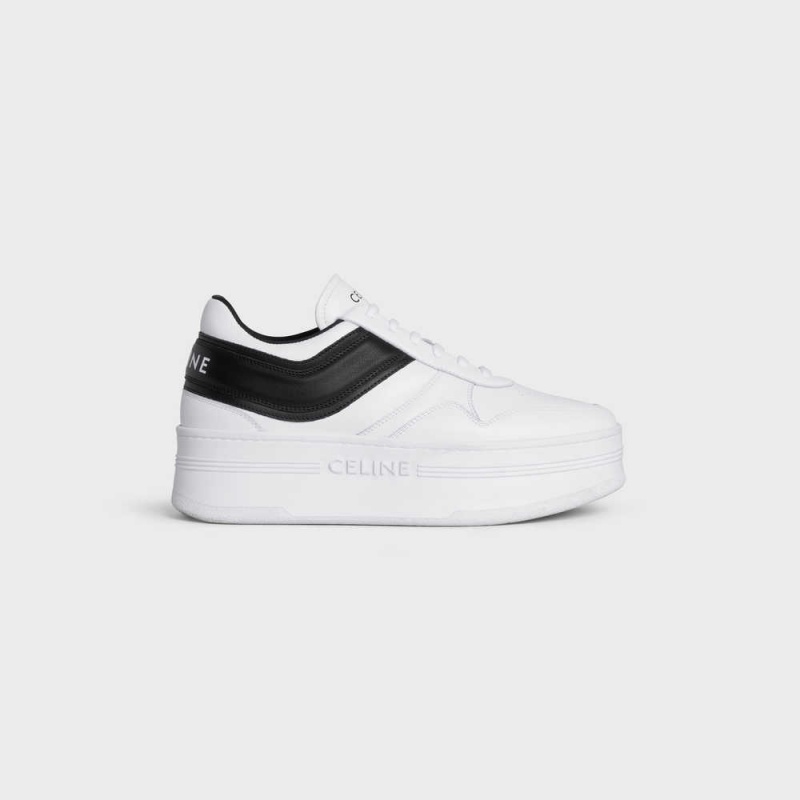 Basket Celine Block Sneakers With Wedge Outsole In Calfskin Blanche Noir | CL-592546