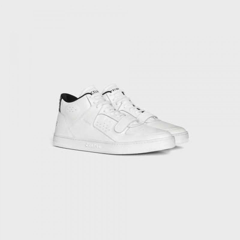 Basket Celine C02 Mid With Velcro In Calfskin Blanche Noir | CL-591912