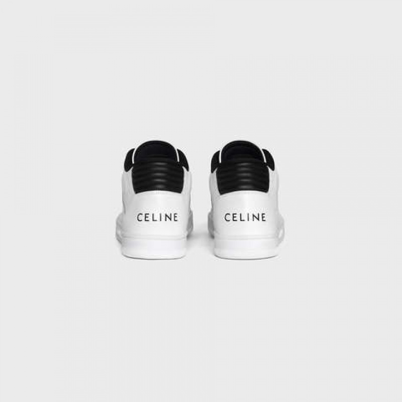 Basket Celine C02 Mid With Velcro In Calfskin Blanche Noir | CL-591912