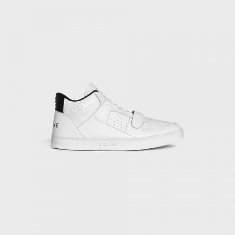 Basket Celine C02 Mid With Velcro In Calfskin Blanche Noir | CL-591912