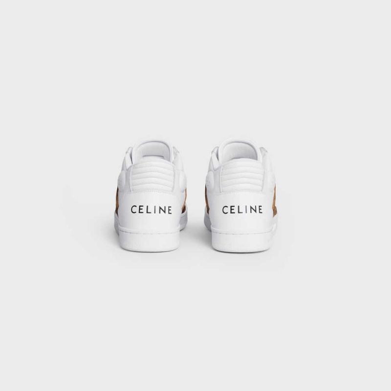 Basket Celine C02 Trainer Mid With Scratch In Calfskin & Leopard Printed Daim Calfskin Blanche Noir Marron | CL-592543