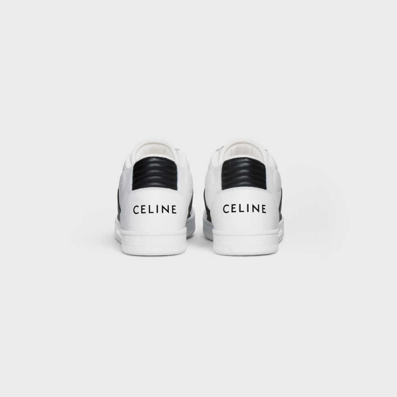 Basket Celine C02 Trainer Mid With Scratch In Calfskin Blanche Noir | CL-592542