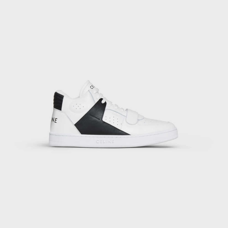 Basket Celine C02 Trainer Mid With Scratch In Calfskin Blanche Noir | CL-592542