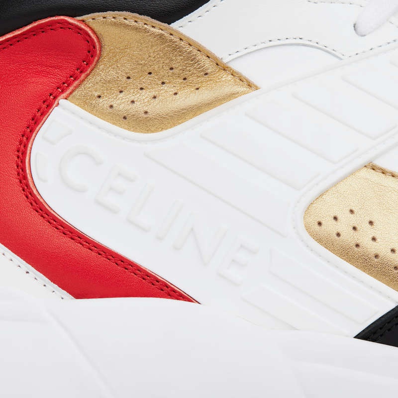 Basket Celine C06 High In Calfskin & Laminated Calfskin Blanche Noir Rouge Doré | CL-591907