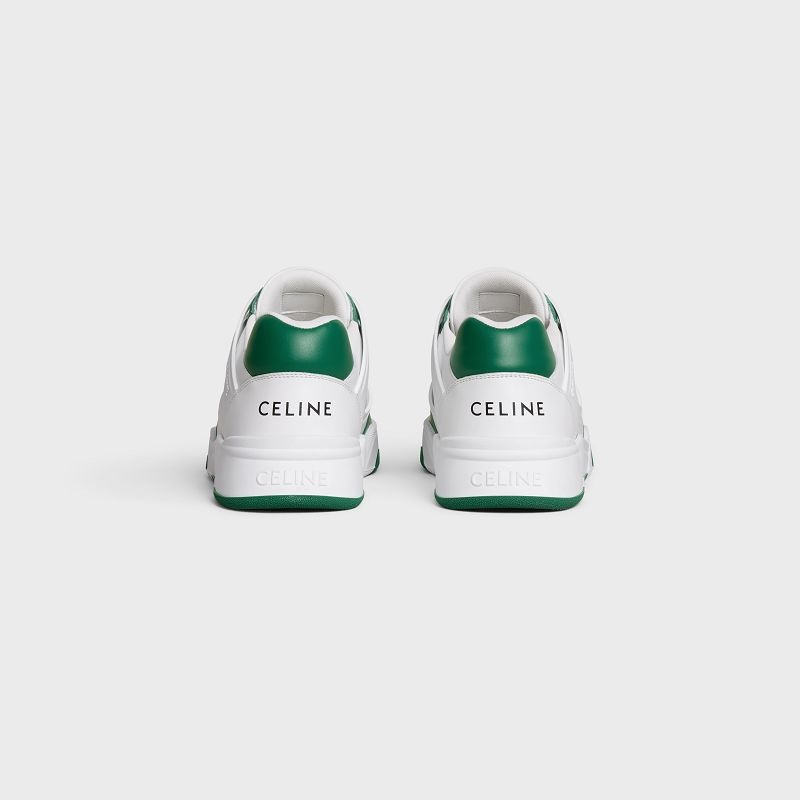 Basket Celine C07 Trainer Low Dentelle-up In Calfskin Blanche Vert Foncé | CL-591898