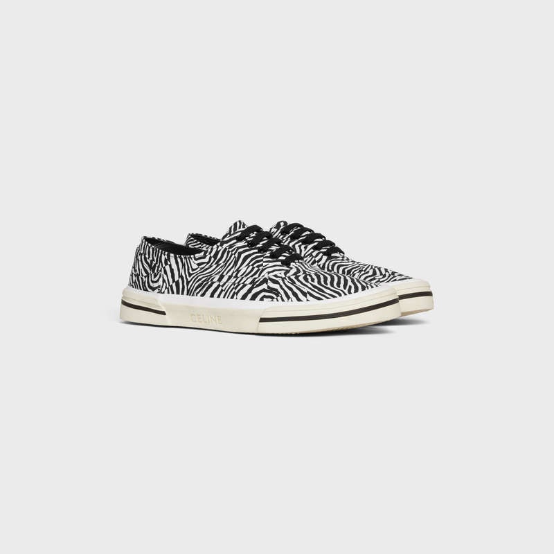 Basket Celine Elliot Low Dentelle Up In Zebra Printed Tela Noir Blanche | CL-591913