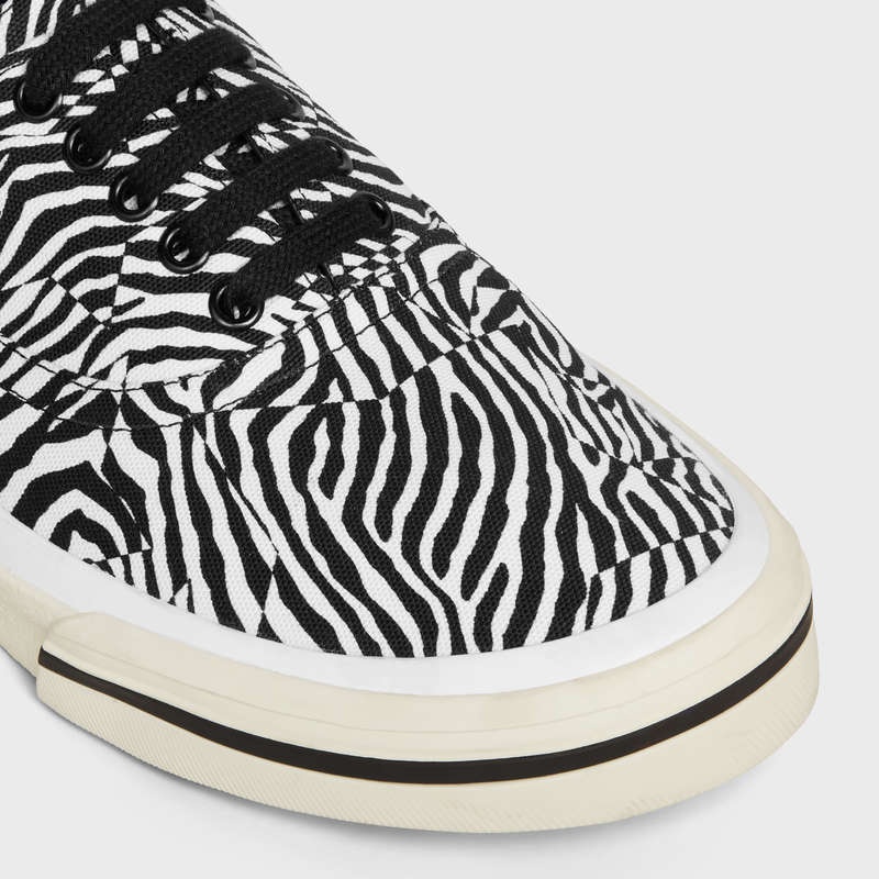 Basket Celine Elliot Low Dentelle Up In Zebra Printed Tela Noir Blanche | CL-591913