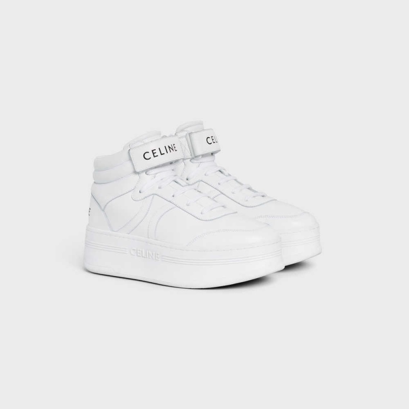 Basket Celine Mid Block Sneakers With Velcro And Wedge In Calfskin Blanche | CL-592545