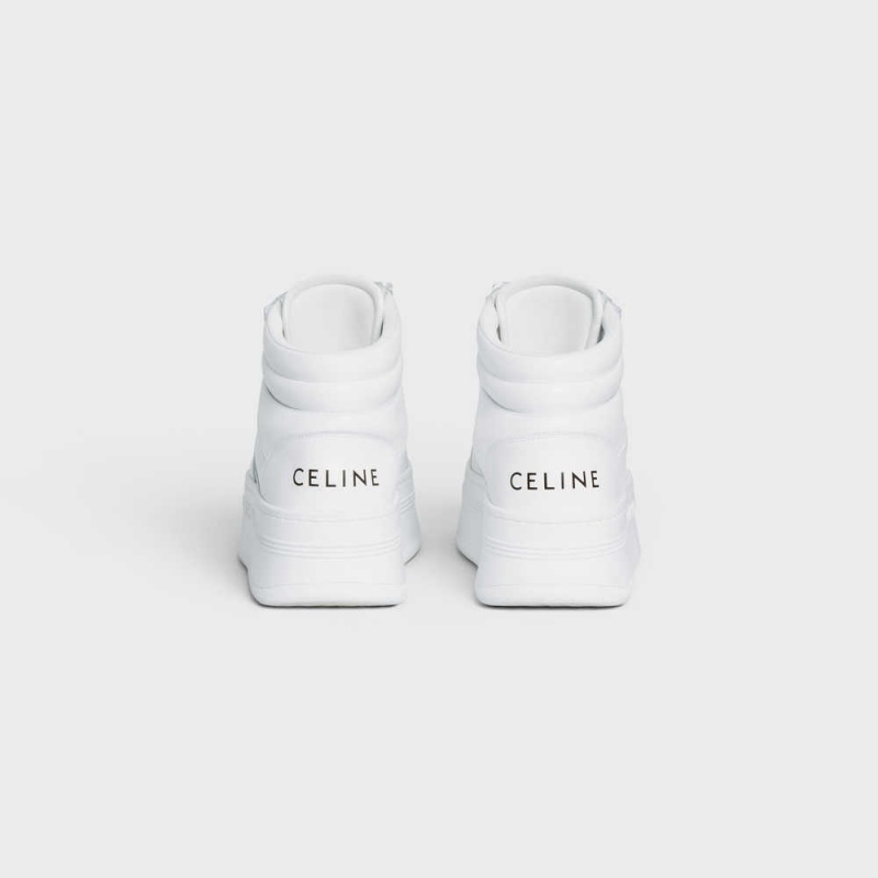 Basket Celine Mid Block Sneakers With Velcro And Wedge In Calfskin Blanche | CL-592545