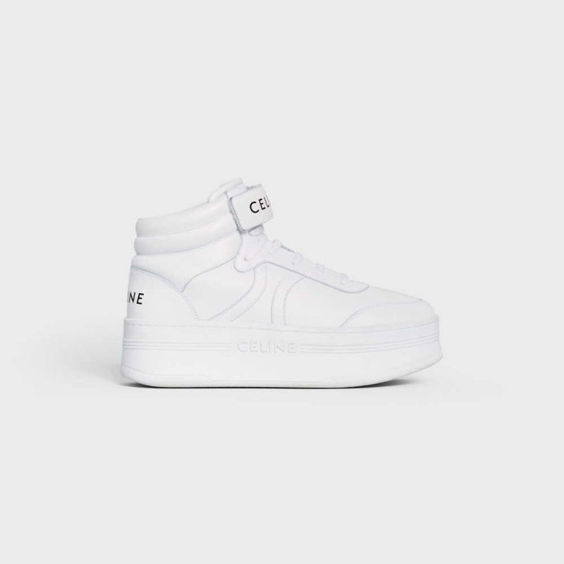 Basket Celine Mid Block Sneakers With Velcro And Wedge In Calfskin Blanche | CL-592545