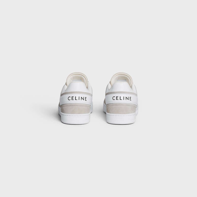 Basket Celine Trainer Low Dentelle-up In Daim Calfskin And Calfskin Beige Clair Blanche | CL-591902