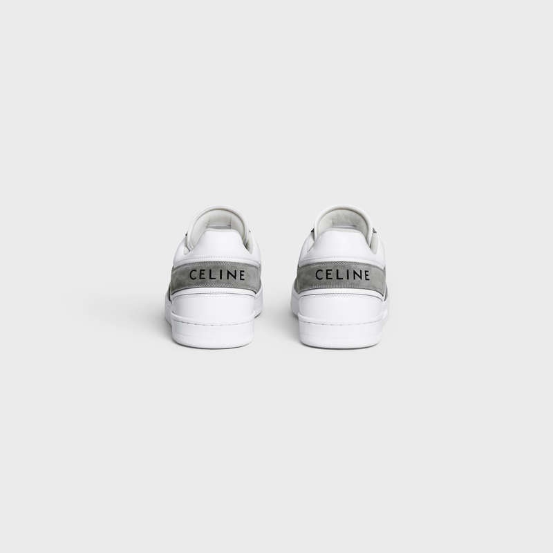 Basket Celine Trainer Low Dentelle-up In Daim Calfskin And Calfskin Grise Blanche | CL-591901